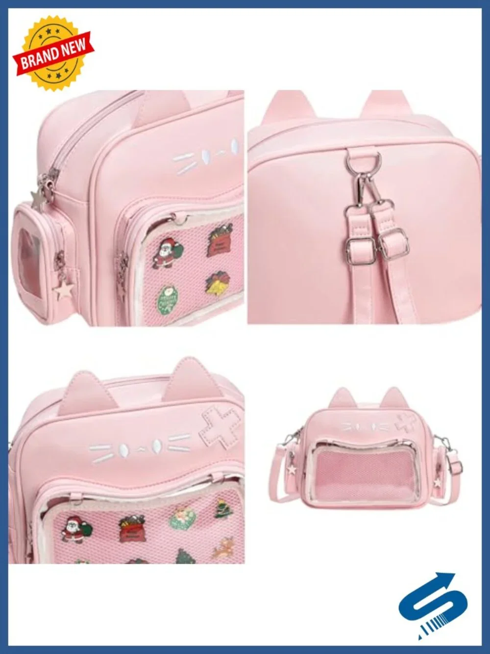 Kawaii Cat Ita Bag Crossbody Shoulder Backpack with Pin Display Insert